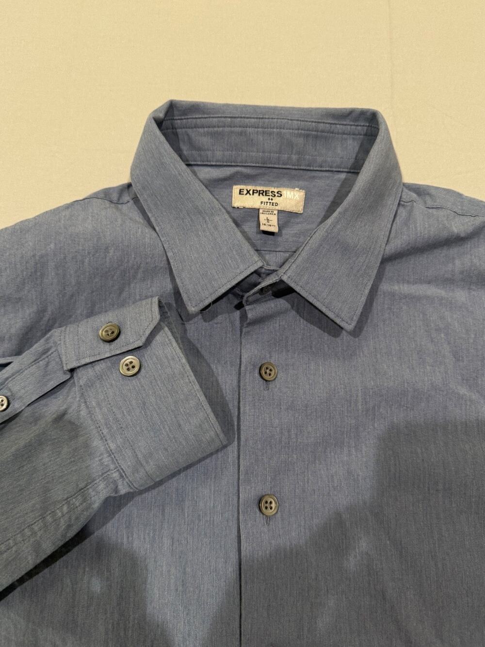 Express 1MX Fitted Dress Shirt Mens L 16-16.5 Blue Long Sleeve Button Up